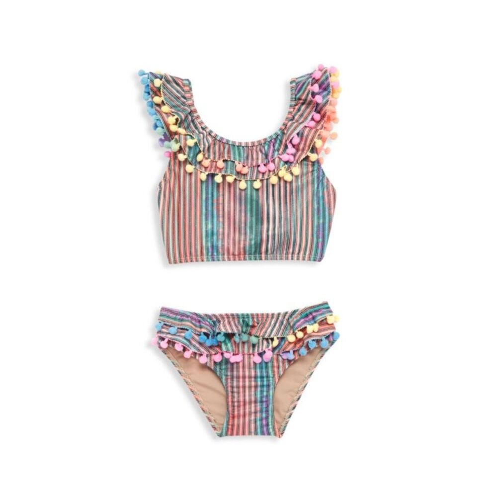 PilyQ Swim Girls Pom Pom Ruffle Bikini Set - Size 12 (NWT)